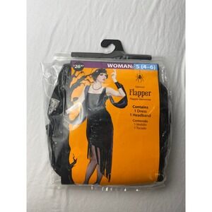 Glamour Flapper Costume Dress‎ and Headband Women's Size Small (4-6) Halloween